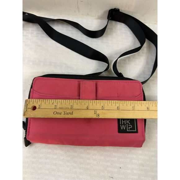 IHKWIP crossbody pink wallet zippers nylon 8x5" Black strap - Picture 6 of 8
